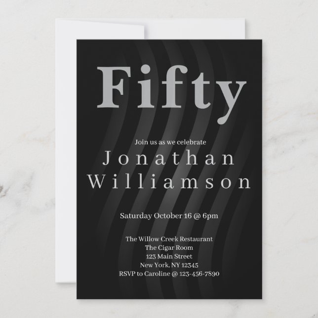 Fifty | 50th Birthday Party Black Inbjudningar (Framsida)