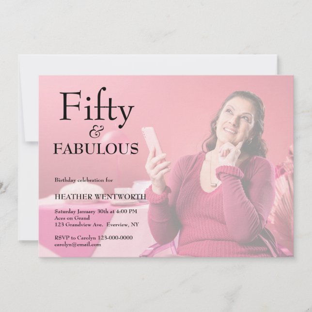 Fifty and Fabulous 50th Birthday Photo Invitation Inbjudningar (Framsida)
