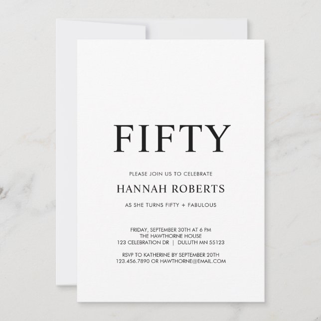Fifty and Fabulous Black 50th Birthday Party  Inbjudningar (Framsida)
