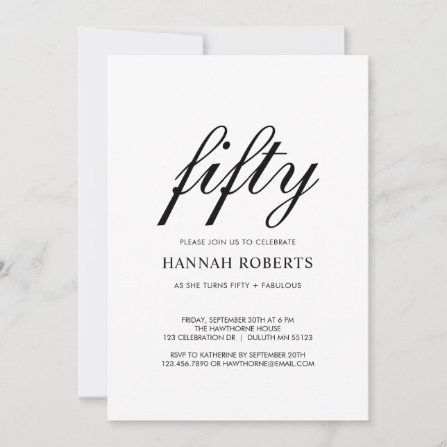 Fifty and Fabulous Black 50th Birthday Party  Inbjudningar (Framsida)