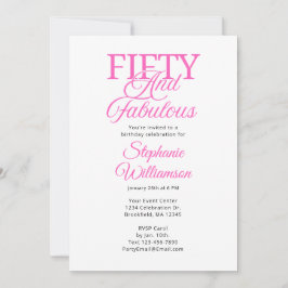 Fifty and Fabulous Black and Pink Script Inbjudningar