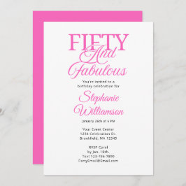 Fifty and Fabulous Black and Pink Script Inbjudningar