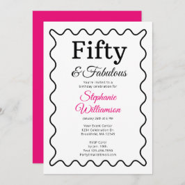 Fifty and Fabulous Black and Pink Script Inbjudningar
