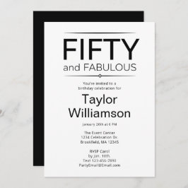 Fifty and Fabulous Black and White  Inbjudningar