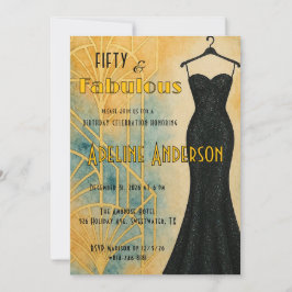 Fifty and Fabulous Black Gold Art Deco 50th  Inbjudningar