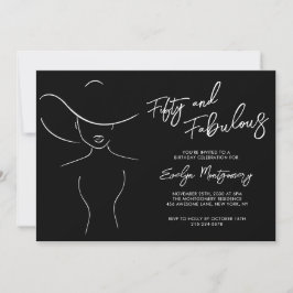 Fifty and Fabulous Black Line Art Birthday Party Inbjudningar