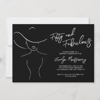 Fifty and Fabulous Black Line Art Birthday Party  Inbjudningar