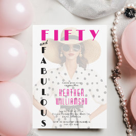 Fifty and Fabulous Black Pink 50th Birthday  Inbjudningar