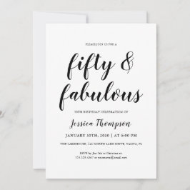 Fifty and Fabulous Black Script 50th Birthday Inbjudningar