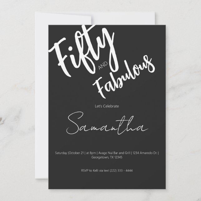 Fifty and Fabulous Black Script 50th Birthday Inbjudningar (Framsida)