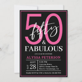 Fifty and Fabulous Black Script 50th Birthday Inbjudningar