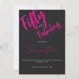 Fifty and Fabulous Black Script 50th Birthday Inbjudningar