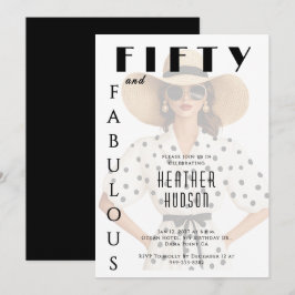 Fifty and Fabulous Black White 50th Birthday  Inbjudningar
