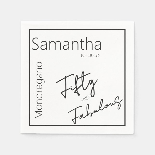 Fifty and Fabulous Black White 50th Birthday Pappersservett (Framsidan)