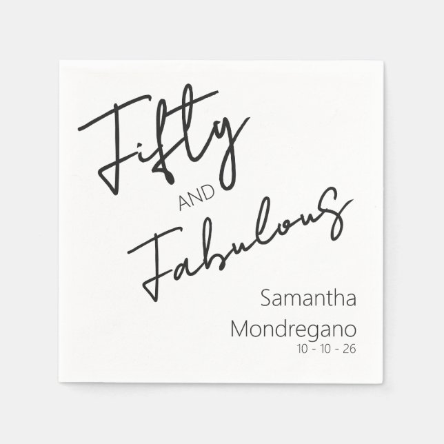Fifty and Fabulous Black White 50th Birthday Pappersservett (Framsidan)