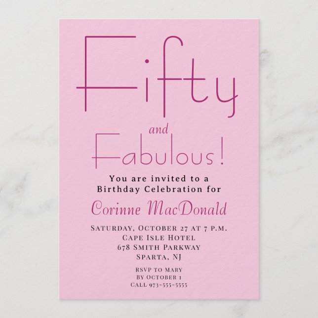 Fifty and Fabulous Blush Pink 50th Birthday Party Inbjudningar (Framsida)