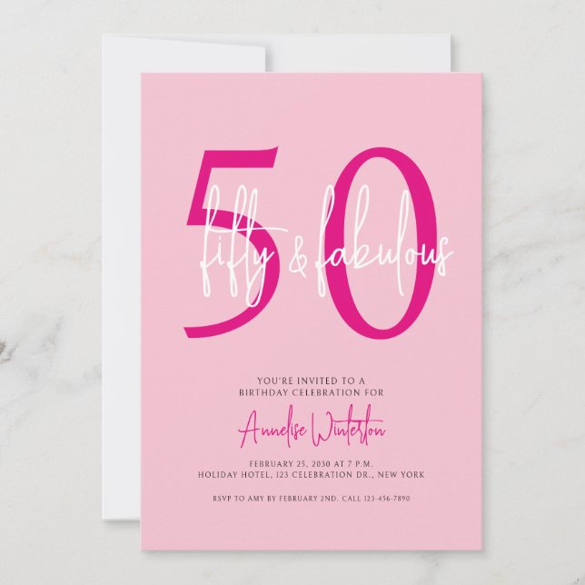 Fifty and Fabulous Blush Pink 50th Birthday Party  Inbjudningar (Framsida)