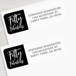 Fifty and Fabulous Bold Script 50th Birthday Party Returadress Etikett