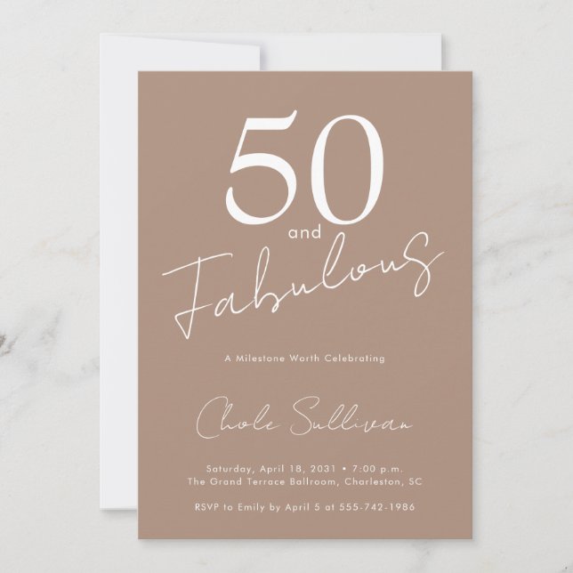Fifty and Fabulous Brown 50th Birthday Party Inbjudningar (Framsida)