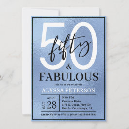 Fifty and Fabulous Dusty Blue Script 50th Birthday Inbjudningar
