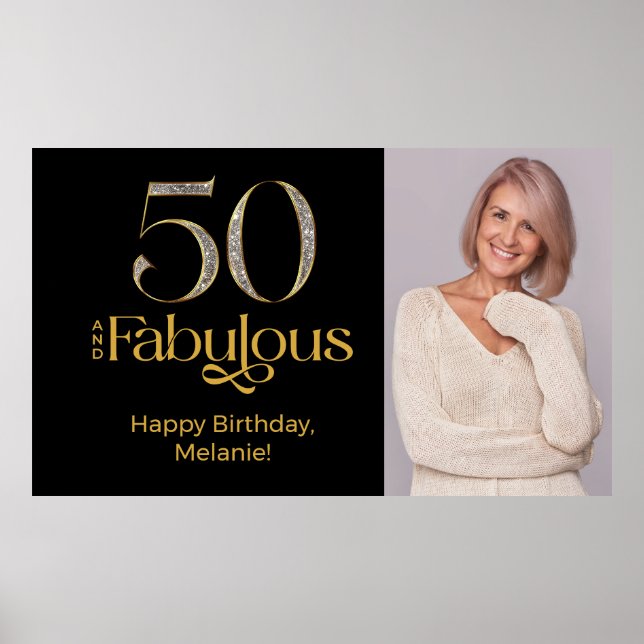 Fifty and Fabulous Gold Black 50th Birthday Photo Poster (Framsidan)