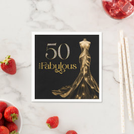 Fifty and Fabulous Gold Dress Black 50th Birthday Pappersservett