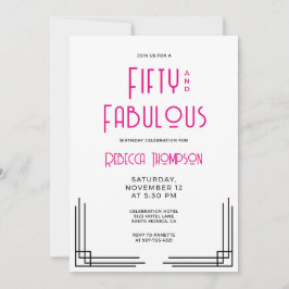 Fifty and Fabulous Hot Pink Art Deco 50th Birthday Inbjudningar