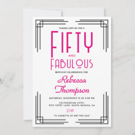 Fifty and Fabulous Hot Pink Art Deco 50th Birthday Inbjudningar