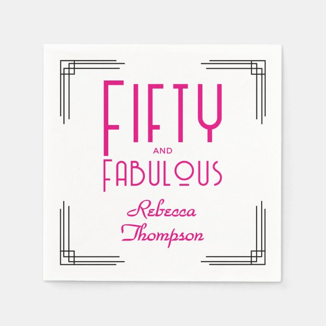 Fifty and Fabulous Hot Pink Art Deco 50th Birthday Pappersservett (Framsidan)