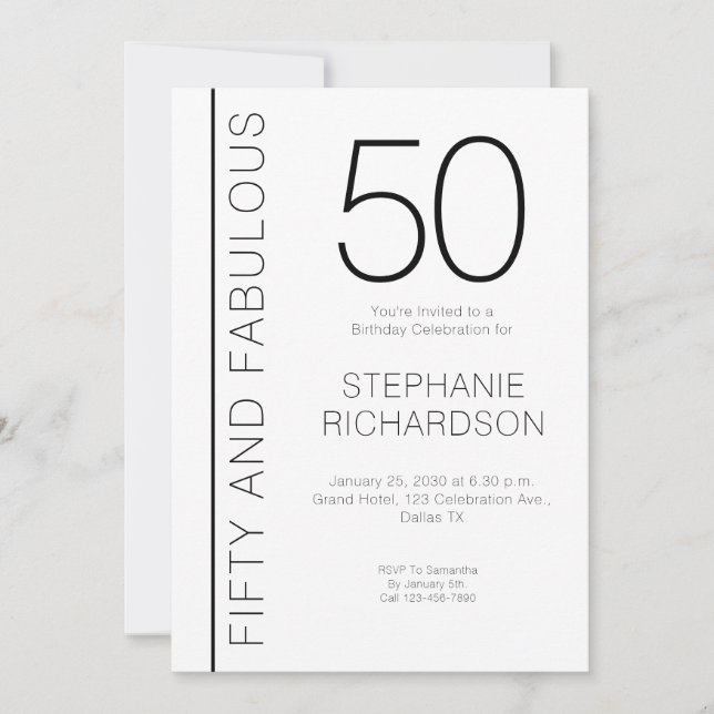 Fifty and Fabulous Modern 50th Birthday Party Inbjudningar (Framsida)