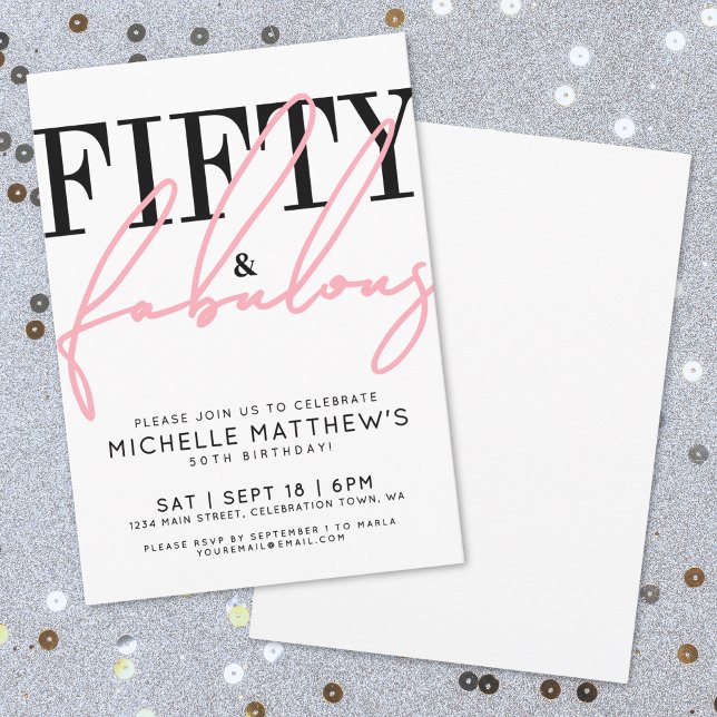 Fifty And Fabulous Modern 50th Birthday Party Inbjudningar (Fifty And Fabulous Modern 50th Birthday Party Invitation)