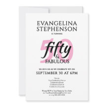 Fifty and Fabulous Modern Pink White 50th Birthday