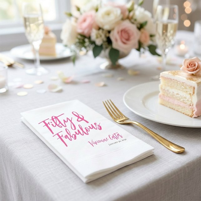 Fifty and Fabulous Name Date 50th Birthday Party Pappersservett (Fifty and Fabulous Name Date 50th Birthday Paper Napkin)