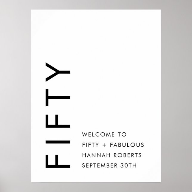 Fifty and Fabulous Name Date 50th Birthday Party Poster (Framsidan)