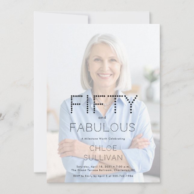Fifty and Fabulous Photo 50th Birthday Party Inbjudningar (Framsida)