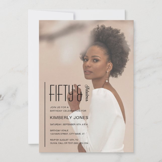 Fifty and Fabulous Photo 50th Birthday Party Inbjudningar (Framsida)