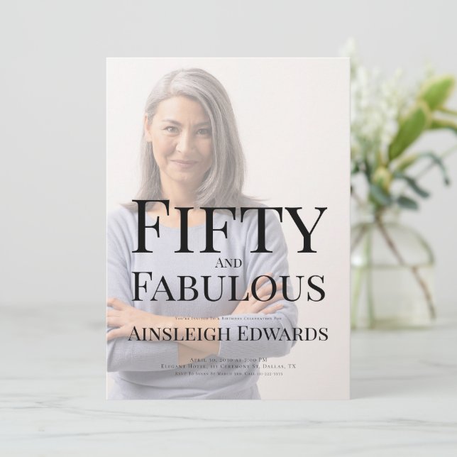 Fifty and Fabulous Photo 50th Birthday Party Inbjudningar (Stående Fram)