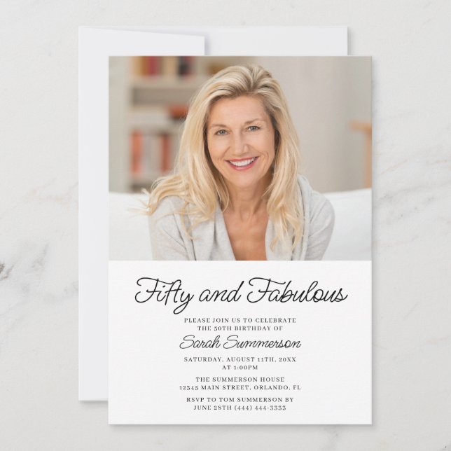 Fifty and Fabulous Photo 50th Birthday Party Inbjudningar (Framsida)