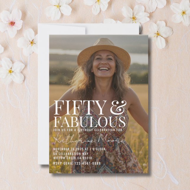 Fifty and Fabulous Photo 50th Birthday Party Inbjudningar (Skapare uppladdad)