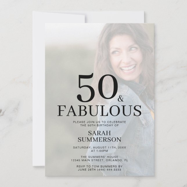Fifty and Fabulous Photo 50th Birthday Party Inbjudningar (Framsida)