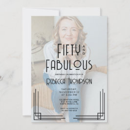 Fifty and Fabulous Photo Art Deco 50th Birthday Inbjudningar