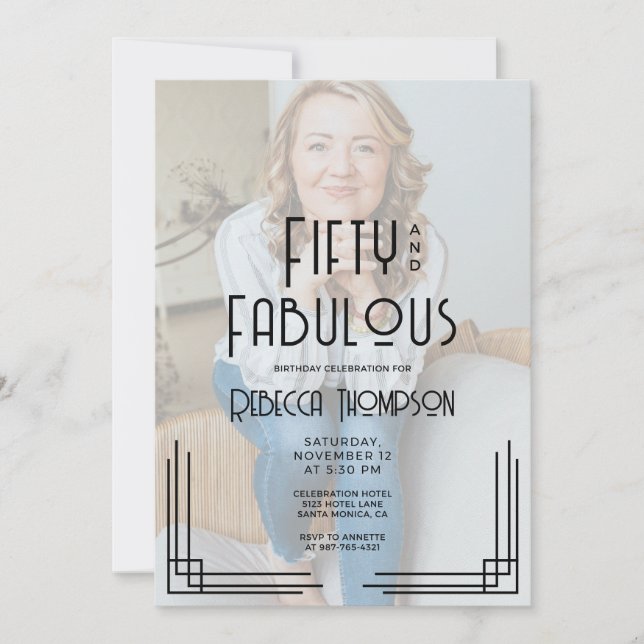Fifty and Fabulous Photo Art Deco 50th Birthday Inbjudningar (Framsida)