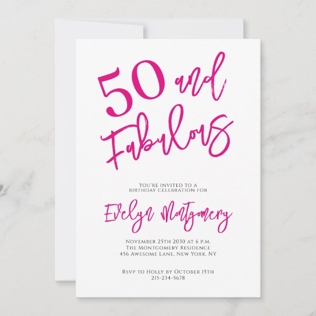 Fifty and Fabulous Pink 50th Birthday Party  Inbjudningar (Framsida)