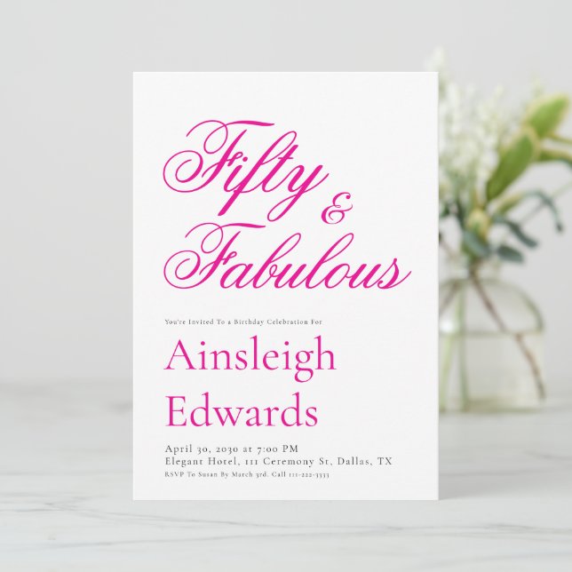 Fifty and Fabulous Pink 50th Birthday Party Inbjudningar (Stående Fram)