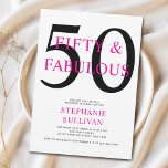 Fifty and Fabulous Pink 50th Birthday Party Inbjudningar<br><div class="desc">Minimal Fifty and Fabulous pink and black modern 50th birthday invitation that you can personalize and send out for your fiftieth birthday party celebration. The words "Fifty and Fabulous" are set using trending font typography. The pink and black text colors can be changed using the edit menu.</div>