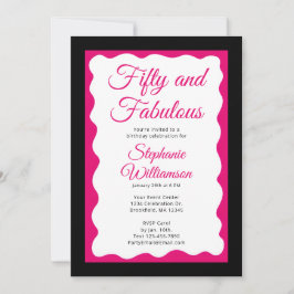 Fifty and Fabulous Pink and Black Script Inbjudningar