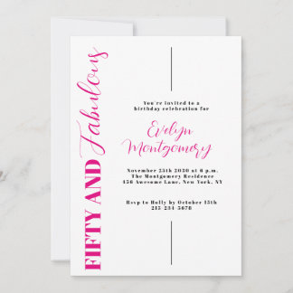 Fifty and Fabulous Pink Black 50th Birthday Party Inbjudningar