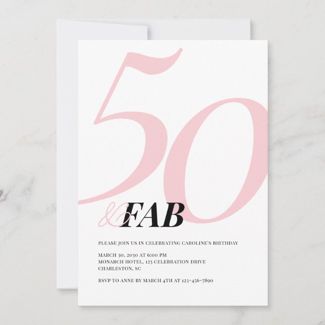 Fifty and Fabulous Pink Bold Birthday Invitation Inbjudningar (Framsida)