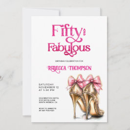 Fifty and Fabulous Pink Gold Heels 50th Birthday Inbjudningar