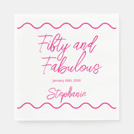 Fifty and Fabulous Pink Script Pappersservett